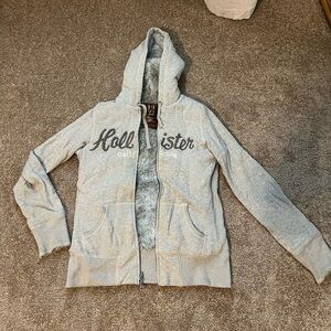 Hollister Faux Fur Lined Gray Zip-Up Hoodie